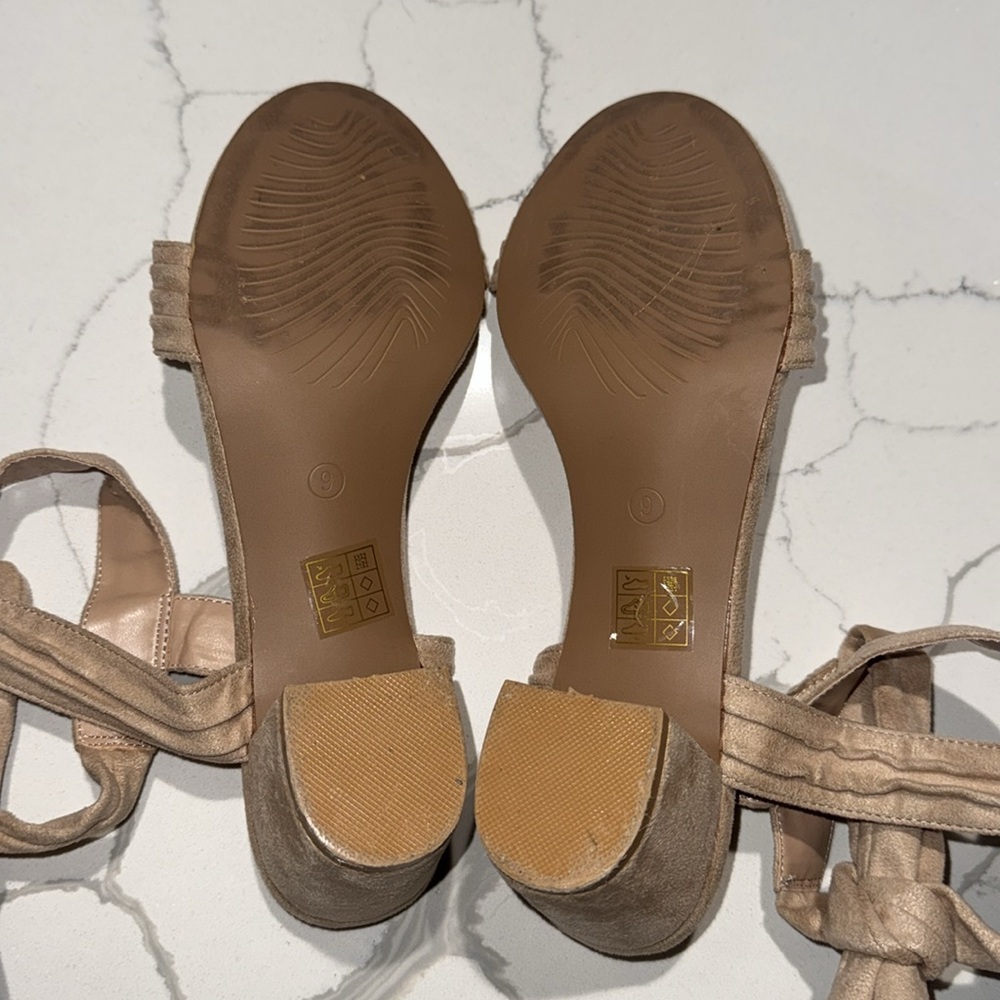 Allegra K Women’s Sandals Open Toe Tan Tie Back Block Heel 9 - Picture 3 of 5